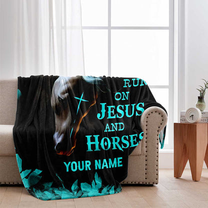 This Girl Runs On Jesus And Horse - Personalized Horse Blanket