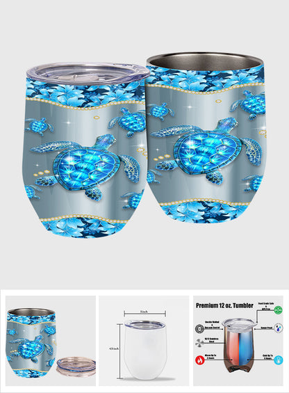 Blue Sea - Turtle Wine Tumbler