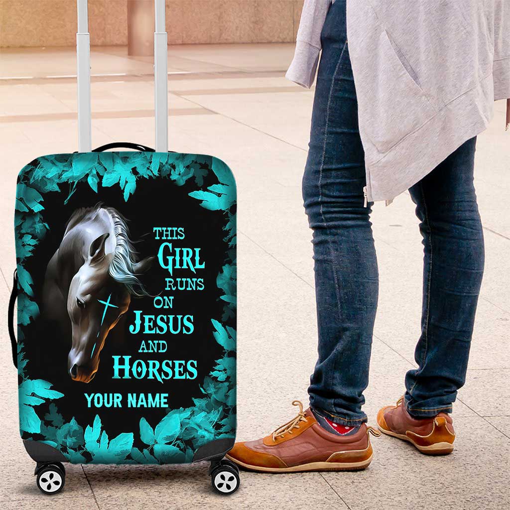 This Girl Runs On Jesus And Horse - Personalized Horse Luggage Cover