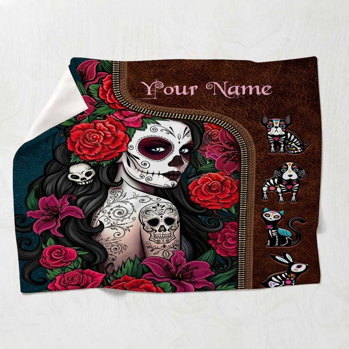 Day Of The Dead - Personalized Latina Women Blanket