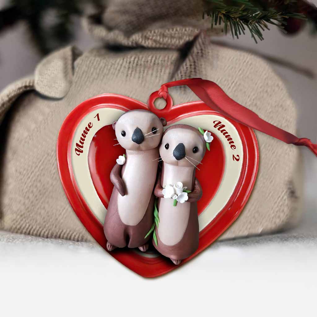 Christmas Otter Couple - Personalized Otter Ornament (Printed On Both Sides)