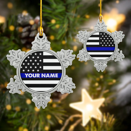 Blue Line Flag Snowflakes - Personalized Police Officer Ornament (Printed On Both Sides) 1022