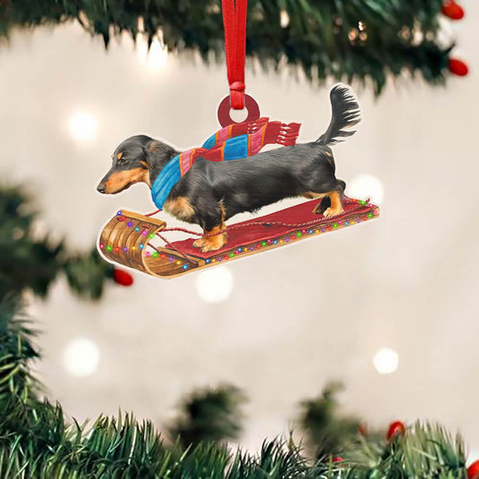 Dachshund On The Snow Sled - Dachshund Ornament (Printed On Both Sides) 1122