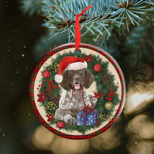 German Shorthaired Pointer Red Christmas Wreath - Dog Ornament (Printed On Both Sides) 1122
