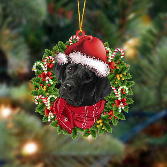 Black Labrador Wreath Labrador - Retriever Ornament (Printed On Both Sides) 1022
