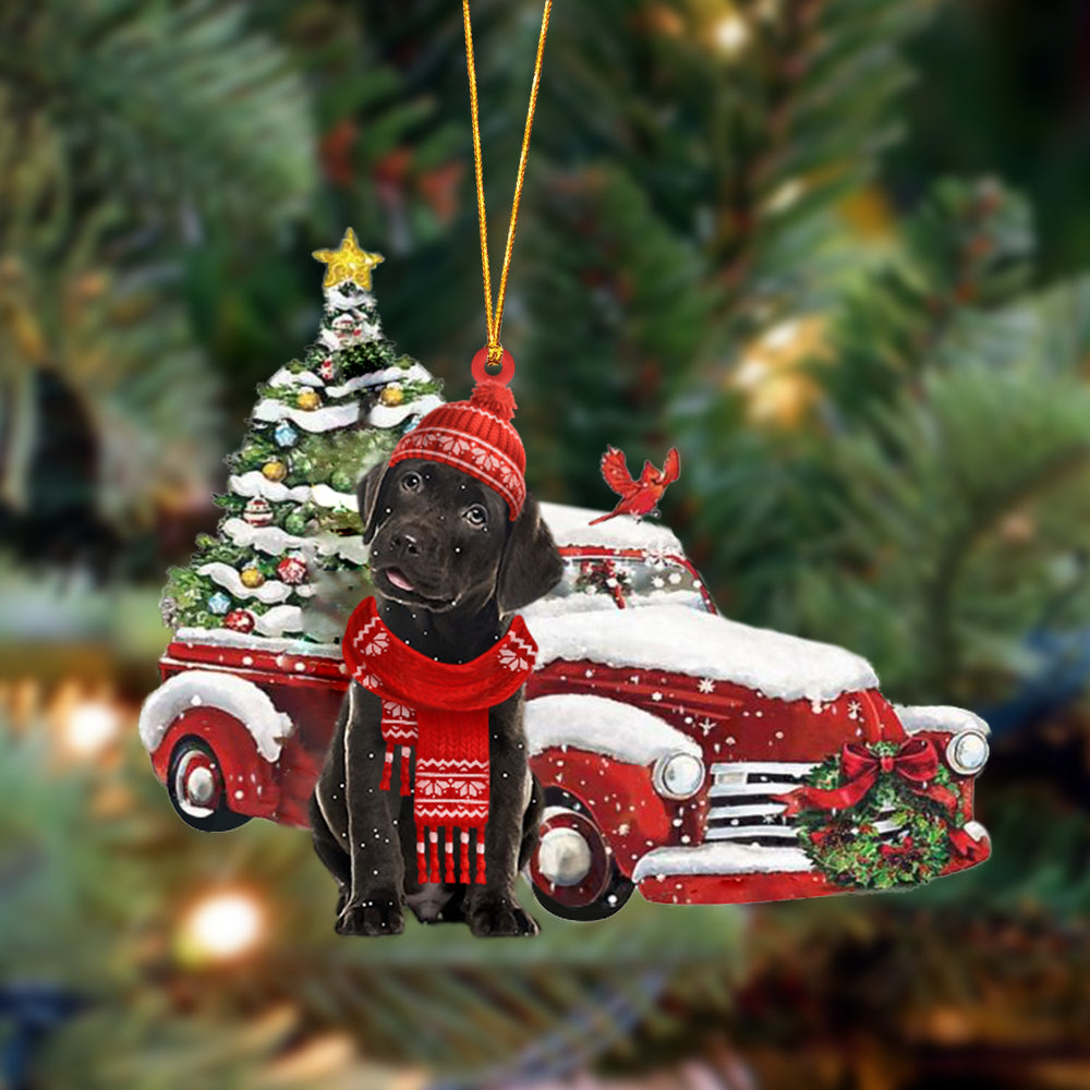Black Labrador Red Truck Labrador - Retriever Ornament (Printed On Both Sides) 1022
