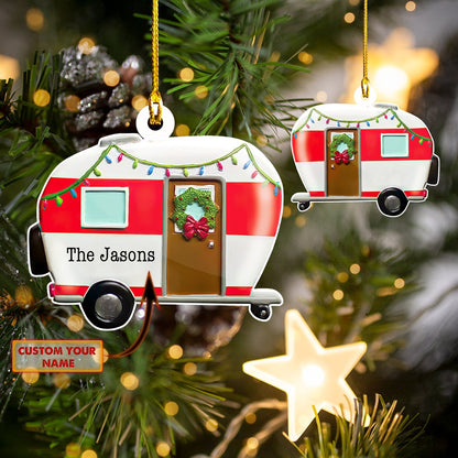 Camping RV Christmas Lights - Personalized Camping Ornament (Printed On Both Sides) 1022