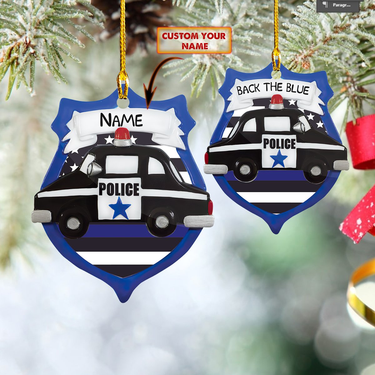 Back The Blue - Personalized Police Officer Ornament (Printed On Both Sides) 1022
