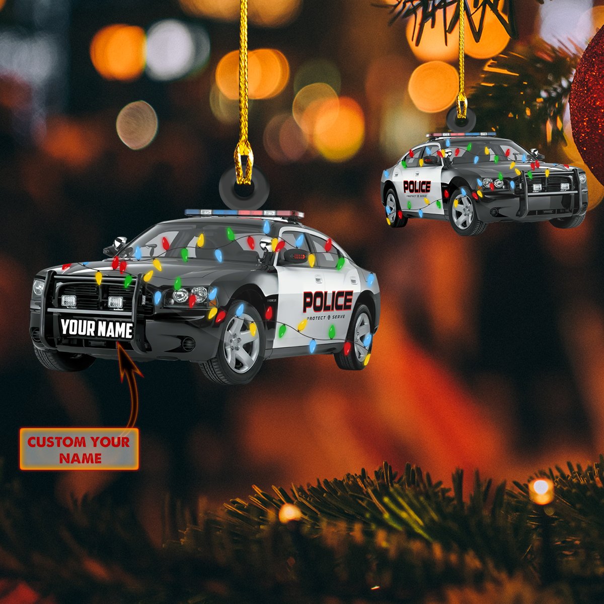Police Is Coming Town - Personalized Police Officer Ornament (Printed On Both Sides) 1022
