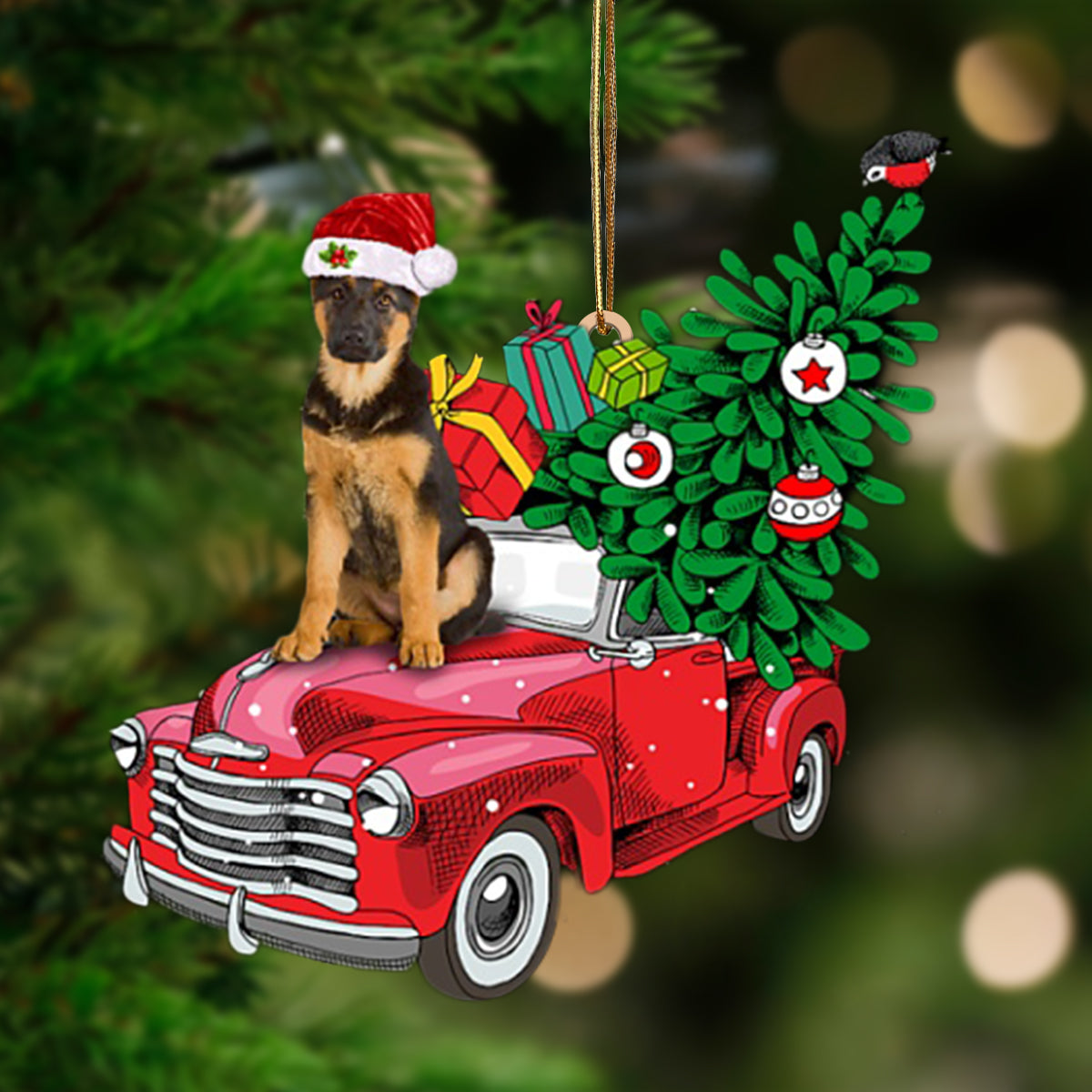German Shepherd Red Truck German Shepherd - Dog Ornament (Printed On Both Sides) 1022