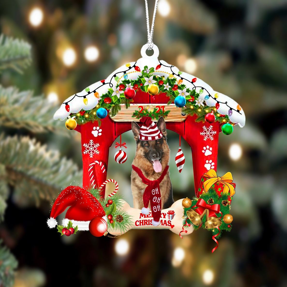 German Shepherd Merry Christmas German Shepherd - Dog Ornament (Printed On Both Sides) 1022