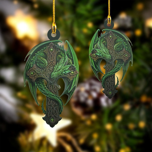 Celtic Cross Dragon - Dragon Ornament (Printed On Both Sides) 1022