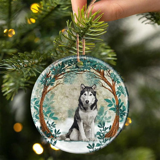 Husky Among Forest - Dog Ornament (Printed On Both Sides) 1022