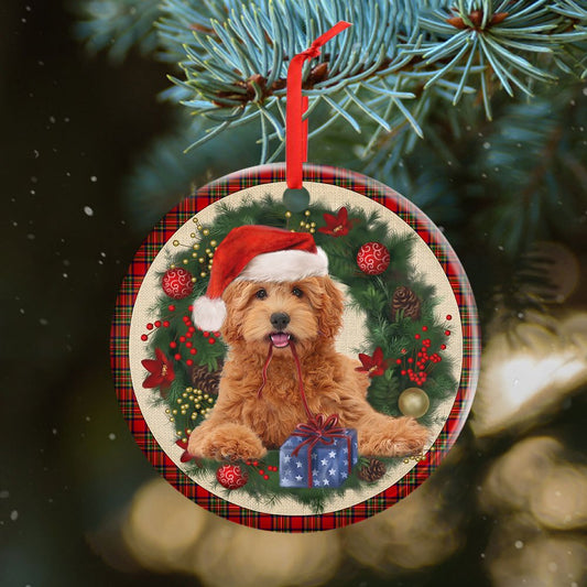 Goldendoodle Red Christmas Wreath Golden - Retriever Ornament (Printed On Both Sides) 1122