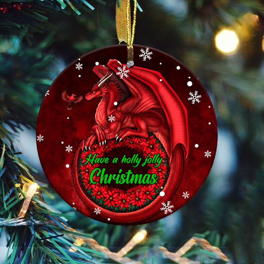 Have A Holly Jolly Christmas - Dragon Ornament (Printed On Both Sides) 1022