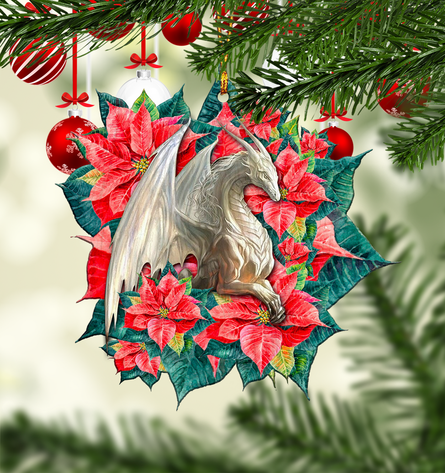 Dragon Floral - Dragon Ornament (Printed On Both Sides) 1022