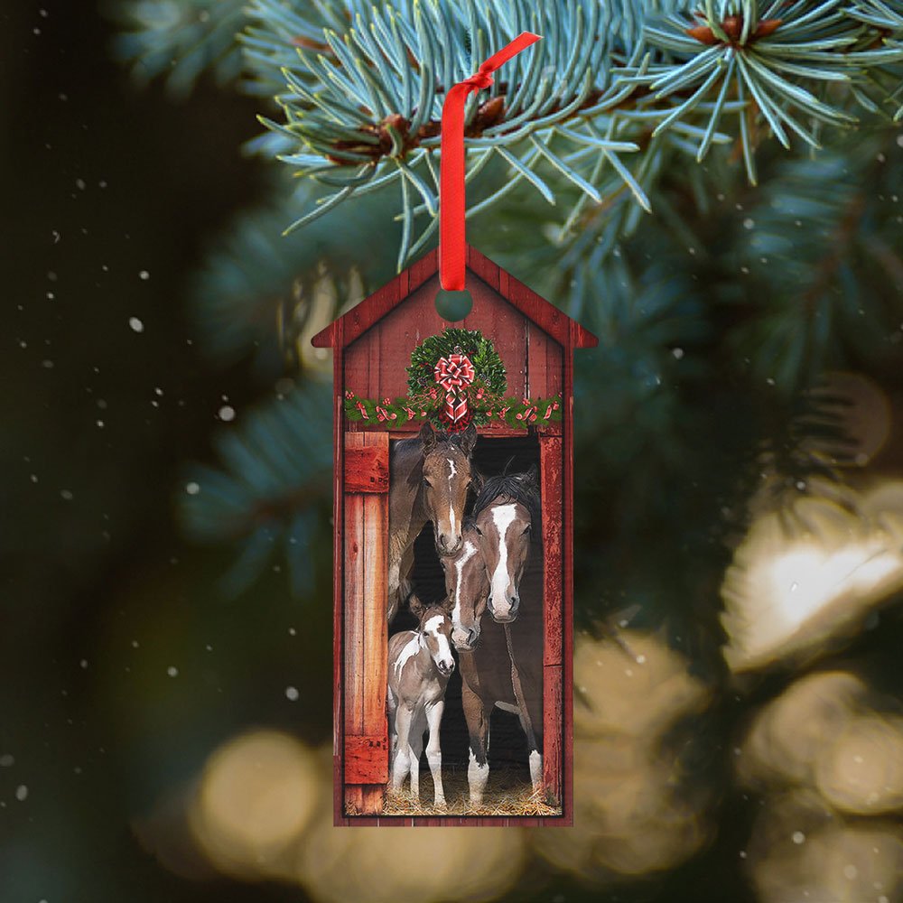 Happy Family Horse Christmas - Horse Ornament (Printed On Both Sides) 1022