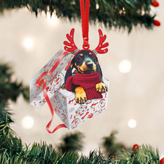 Dachshund In The Happy Box - Dachshund Ornament (Printed On Both Sides) 1122