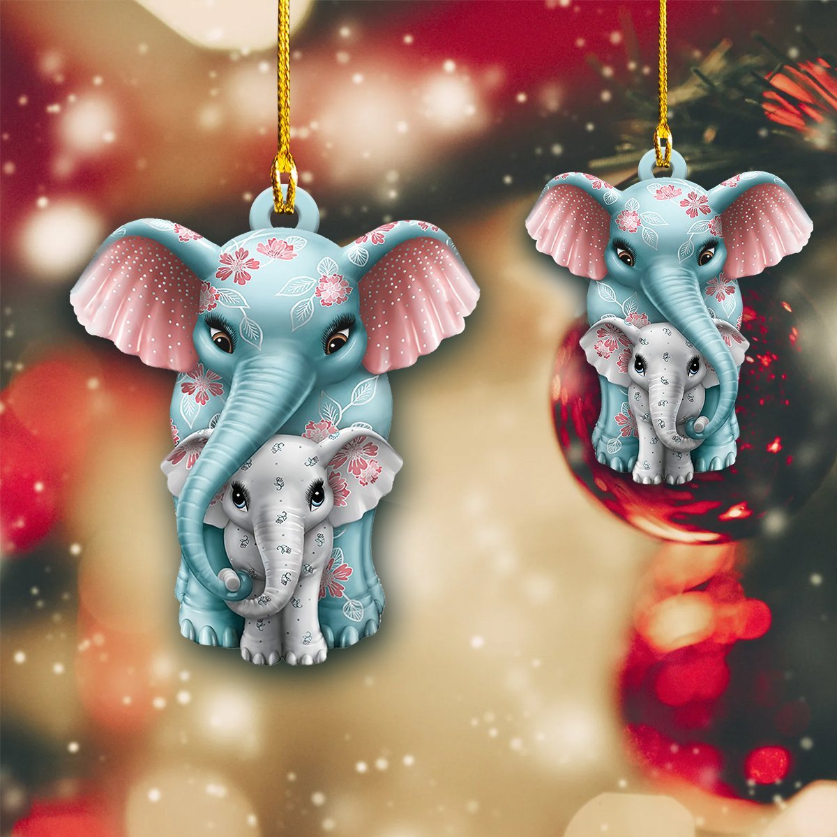 Cute Mother and Child Elephant - Elephant Ornament (Printed On Both Sides) 1022
